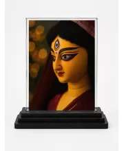 Hindu Deity Acrylic Car Dashboard Showpiece | Double-Sided Hindu Deity Photo Stand | 3 X 4 Inch Photo | Transparent Acrylic Frame With Black Base | Car Dashboard, Office & Table Decor (F70696)