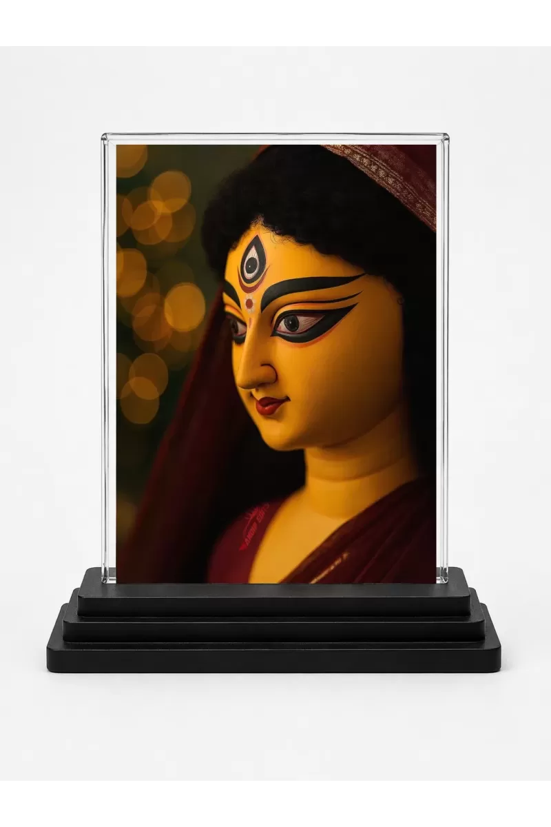 Hindu Deity Acrylic Car Dashboard Showpiece | Double-Sided Hindu Deity Photo Stand | 3 X 4 Inch Photo | Transparent Acrylic Frame With Black Base | Car Dashboard, Office & Table Decor (F70696)