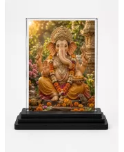 Lord Ganesha Acrylic Car Dashboard Showpiece | Double-Sided Lord Ganesha Photo Stand | 3 X 4 Inch Photo | Transparent Acrylic Frame With Black Base | Car Dashboard, Office & Table Decor (F70697)