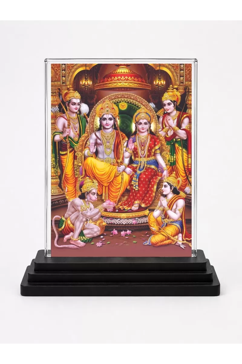 Ram Darbar Acrylic Car Dashboard Showpiece | Double-Sided Ram Darbar Photo Stand | 3 X 4 Inch Photo | Transparent Acrylic Frame With Black Base | Car Dashboard, Office & Table Decor (F70698)