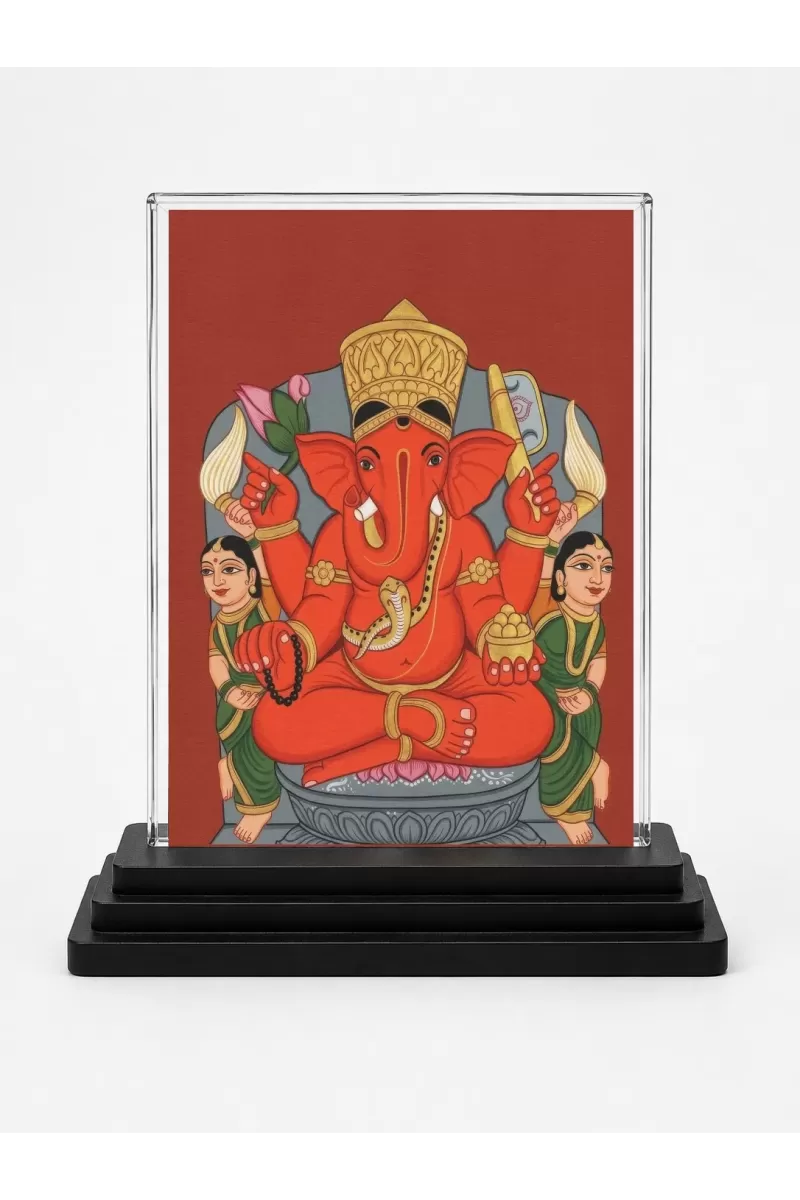 Hindu Deity Acrylic Car Dashboard Showpiece | Double-Sided Hindu Deity Photo Stand | 3 X 4 Inch Photo | Transparent Acrylic Frame With Black Base | Car Dashboard, Office & Table Decor (F70699)