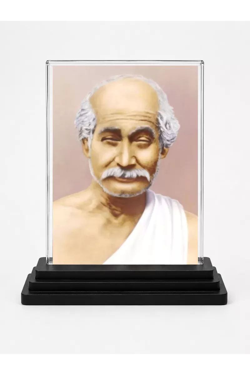 Lahiri Mahasaya Acrylic Car Dashboard Showpiece | Double-Sided Lahiri Mahasaya Photo Stand | 3 X 4 Inch Photo | Transparent Acrylic Frame With Black Base | Car Dashboard, Office & Table Decor (F70701)