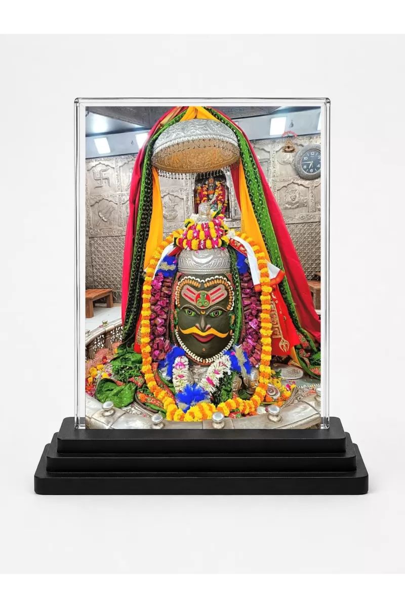 Mahakal Acrylic Car Dashboard Showpiece | Double-Sided Mahakal Photo Stand | 3 X 4 Inch Photo | Transparent Acrylic Frame With Black Base | Car Dashboard, Office & Table Decor (F70702)