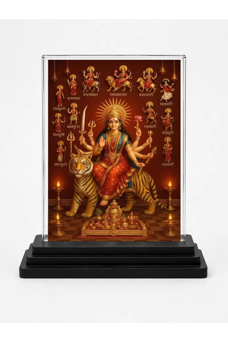 Maa Anandamoyee Acrylic Car Dashboard Showpiece | Double-Sided Maa Anandamoyee Photo Stand | 3 X 4 Inch Photo | Transparent Acrylic Frame With Black Base | Car Dashboard, Office & Table Decor (F70703)