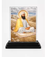 Guru Tegh Bahadur Ji Acrylic Car Dashboard Showpiece | Double-Sided Guru Tegh Bahadur Ji Photo Stand | 3 X 4 Inch Photo | Transparent Acrylic Frame With Black Base | Car Dashboard, Office & Table Decor (F70704)