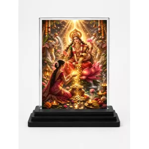Hindu Deity Acrylic Car Dashboard Showpiece | Double-Sided Hindu Deity Photo Stand | 3 X 4 Inch Photo | Transparent Acrylic Frame With Black Base | Car Dashboard, Office & Table Decor (F70705)