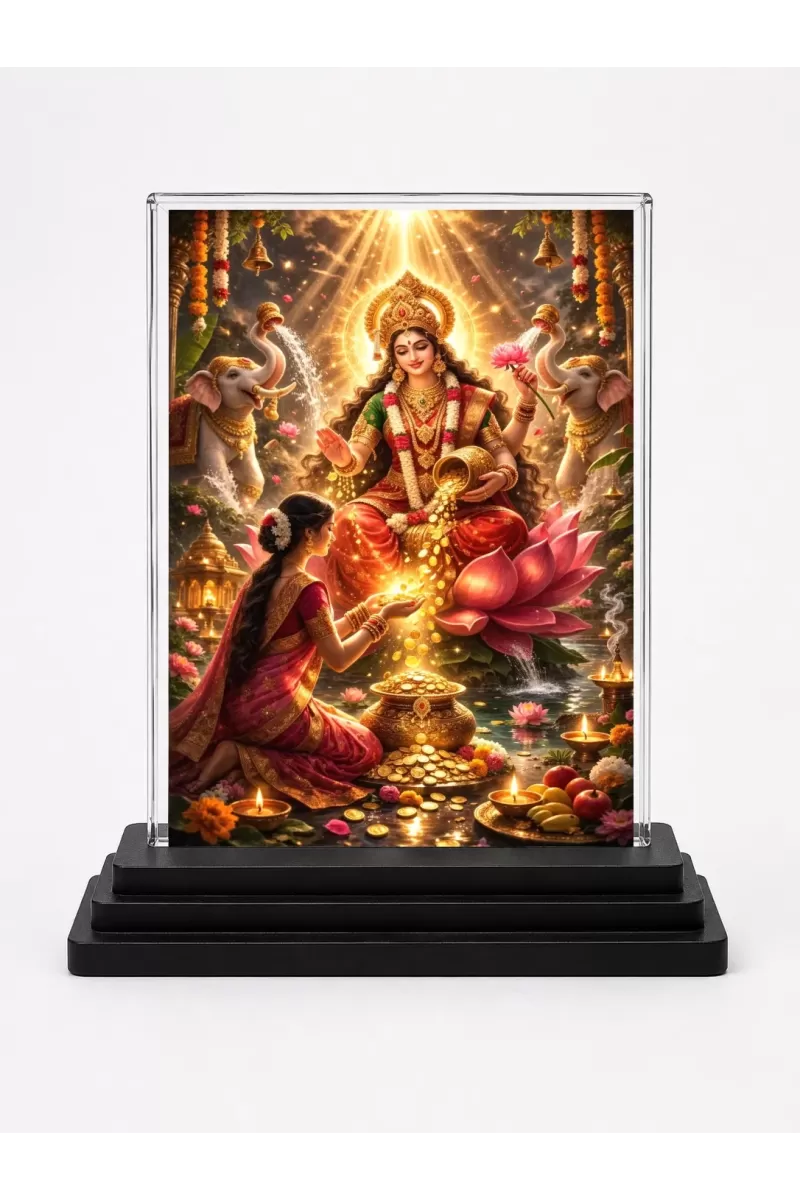 Hindu Deity Acrylic Car Dashboard Showpiece | Double-Sided Hindu Deity Photo Stand | 3 X 4 Inch Photo | Transparent Acrylic Frame With Black Base | Car Dashboard, Office & Table Decor (F70705)