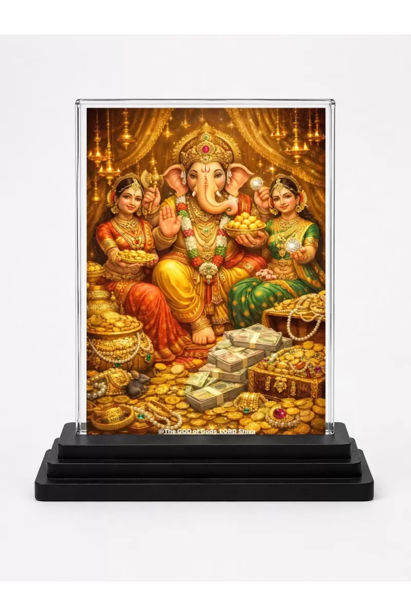 Hindu Deity Acrylic Car Dashboard Showpiece | Double-Sided Hindu Deity Photo Stand | 3 X 4 Inch Photo | Transparent Acrylic Frame With Black Base | Car Dashboard, Office & Table Decor (F70706)
