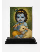 Radha Krishna Acrylic Car Dashboard Showpiece | Double-Sided Radha Krishna Photo Stand | 3 X 4 Inch Photo | Transparent Acrylic Frame With Black Base | Car Dashboard, Office & Table Decor (F70707)