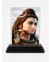 Mahakal Acrylic Car Dashboard Showpiece | Double-Sided Mahakal Photo Stand | 3 X 4 Inch Photo | Transparent Acrylic Frame With Black Base | Car Dashboard, Office & Table Decor (F70708)