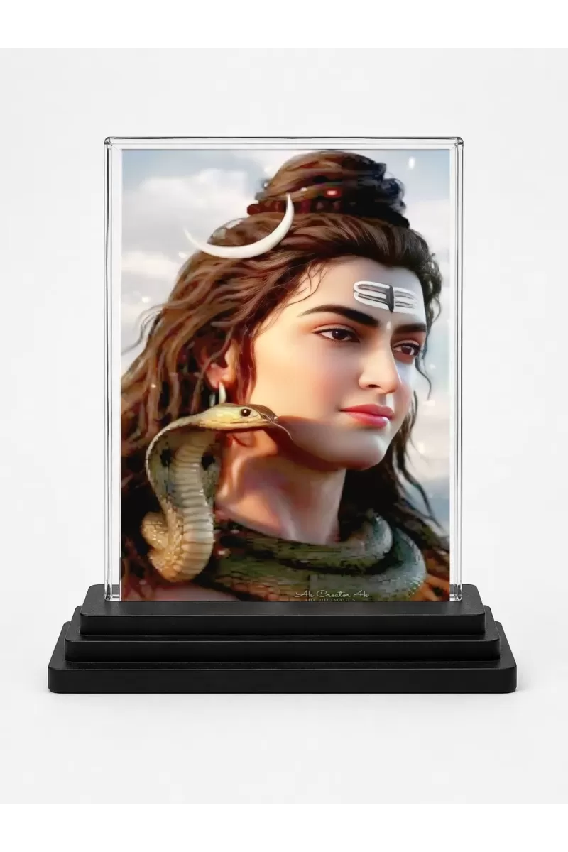 Mahakal Acrylic Car Dashboard Showpiece | Double-Sided Mahakal Photo Stand | 3 X 4 Inch Photo | Transparent Acrylic Frame With Black Base | Car Dashboard, Office & Table Decor (F70708)
