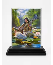 Saraswati Acrylic Car Dashboard Showpiece | Double-Sided Saraswati Photo Stand | 3 X 4 Inch Photo | Transparent Acrylic Frame With Black Base | Car Dashboard, Office & Table Decor (F70709)