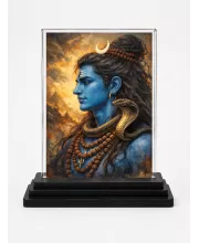 Hindu Deity Acrylic Car Dashboard Showpiece | Double-Sided Hindu Deity Photo Stand | 3 X 4 Inch Photo | Transparent Acrylic Frame With Black Base | Car Dashboard, Office & Table Decor (F70712)