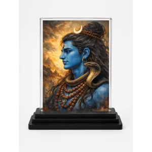 Hindu Deity Acrylic Car Dashboard Showpiece | Double-Sided Hindu Deity Photo Stand | 3 X 4 Inch Photo | Transparent Acrylic Frame With Black Base | Car Dashboard, Office & Table Decor (F70712)