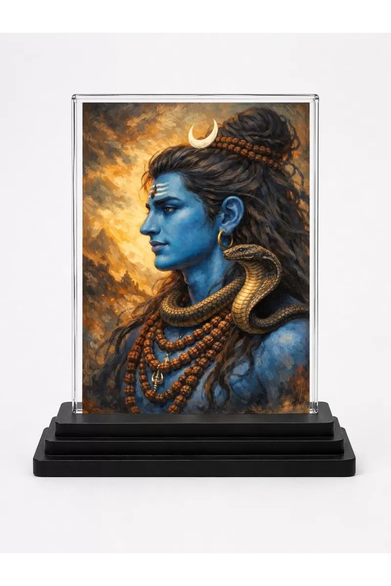Hindu Deity Acrylic Car Dashboard Showpiece | Double-Sided Hindu Deity Photo Stand | 3 X 4 Inch Photo | Transparent Acrylic Frame With Black Base | Car Dashboard, Office & Table Decor (F70712)