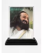 Sri Sri Ravi Shankar Acrylic Car Dashboard Showpiece | Double-Sided Sri Sri Ravi Shankar Photo Stand | 3 X 4 Inch Photo | Transparent Acrylic Frame With Black Base | Car Dashboard, Office & Table Decor (F70713)
