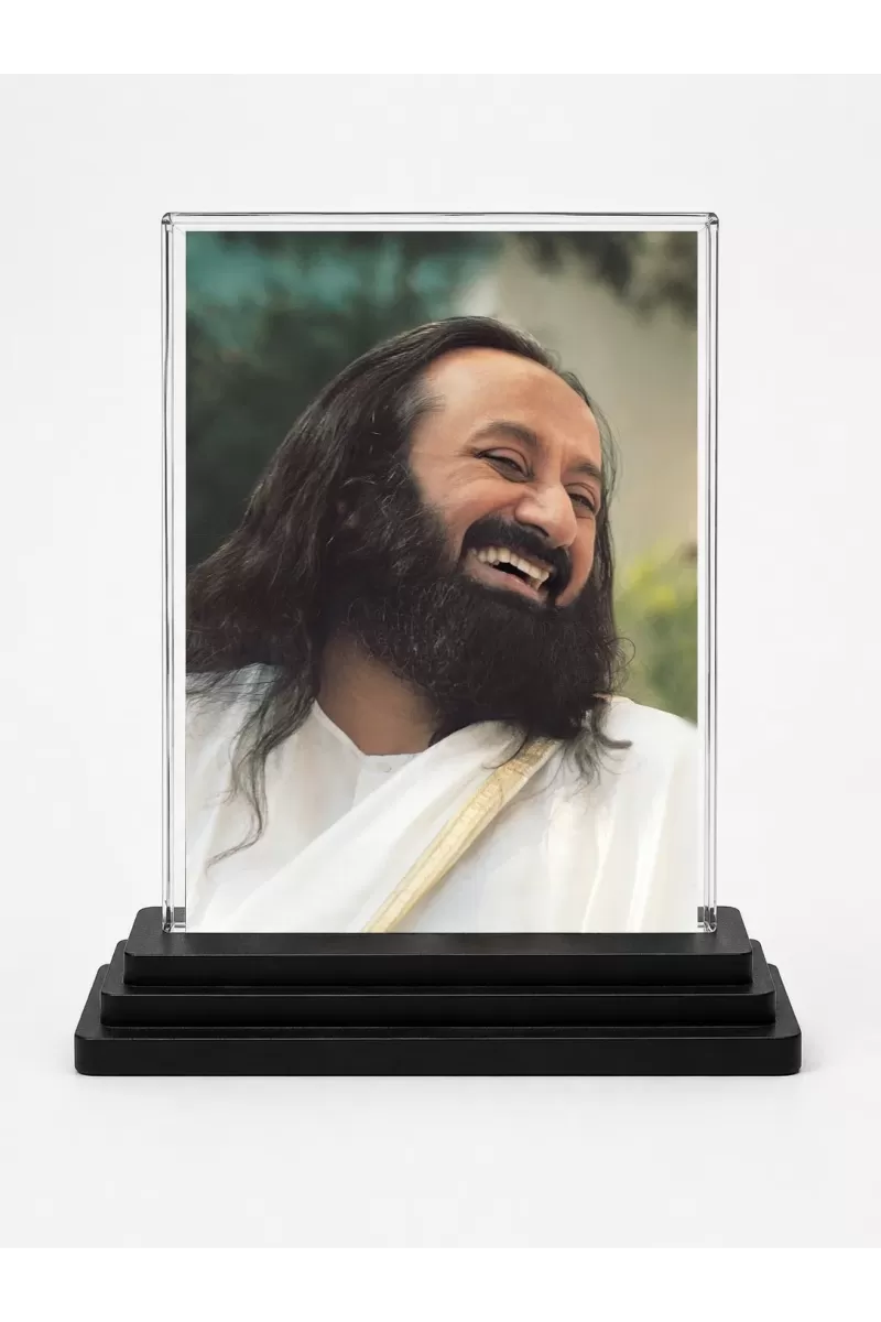 Sri Sri Ravi Shankar Acrylic Car Dashboard Showpiece | Double-Sided Sri Sri Ravi Shankar Photo Stand | 3 X 4 Inch Photo | Transparent Acrylic Frame With Black Base | Car Dashboard, Office & Table Decor (F70713)