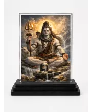 Shiva Portrait Acrylic Car Dashboard Showpiece | Double-Sided Shiva Portrait Photo Stand | 3 X 4 Inch Photo | Transparent Acrylic Frame With Black Base | Car Dashboard, Office & Table Decor (F70714)