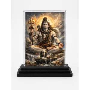 Shiva Portrait Acrylic Car Dashboard Showpiece | Double-Sided Shiva Portrait Photo Stand | 3 X 4 Inch Photo | Transparent Acrylic Frame With Black Base | Car Dashboard, Office & Table Decor (F70714)