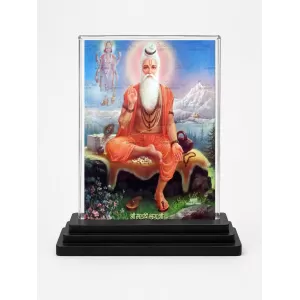 Maharishi Veda Vyasa Acrylic Car Dashboard Showpiece | Double-Sided Maharishi Veda Vyasa Photo Stand | 3 X 4 Inch Photo | Transparent Acrylic Frame With Black Base | Car Dashboard, Office & Table Decor (F70715)