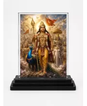 Lord Murugan Acrylic Car Dashboard Showpiece | Double-Sided Lord Murugan Photo Stand | 3 X 4 Inch Photo | Transparent Acrylic Frame With Black Base | Car Dashboard, Office & Table Decor (F70717)