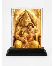 Narasimha Acrylic Car Dashboard Showpiece | Double-Sided Narasimha Photo Stand | 3 X 4 Inch Photo | Transparent Acrylic Frame With Black Base | Car Dashboard, Office & Table Decor (F70718)