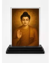 Gautama Buddha Acrylic Car Dashboard Showpiece | Double-Sided Gautama Buddha Photo Stand | 3 X 4 Inch Photo | Transparent Acrylic Frame With Black Base | Car Dashboard, Office & Table Decor (F70719)