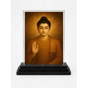 Gautama Buddha Acrylic Car Dashboard Showpiece | Double-Sided Gautama Buddha Photo Stand | 3 X 4 Inch Photo | Transparent Acrylic Frame With Black Base | Car Dashboard, Office & Table Decor (F70719)