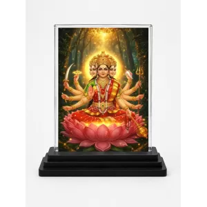 Hindu Deity Acrylic Car Dashboard Showpiece | Double-Sided Hindu Deity Photo Stand | 3 X 4 Inch Photo | Transparent Acrylic Frame With Black Base | Car Dashboard, Office & Table Decor (F70720)