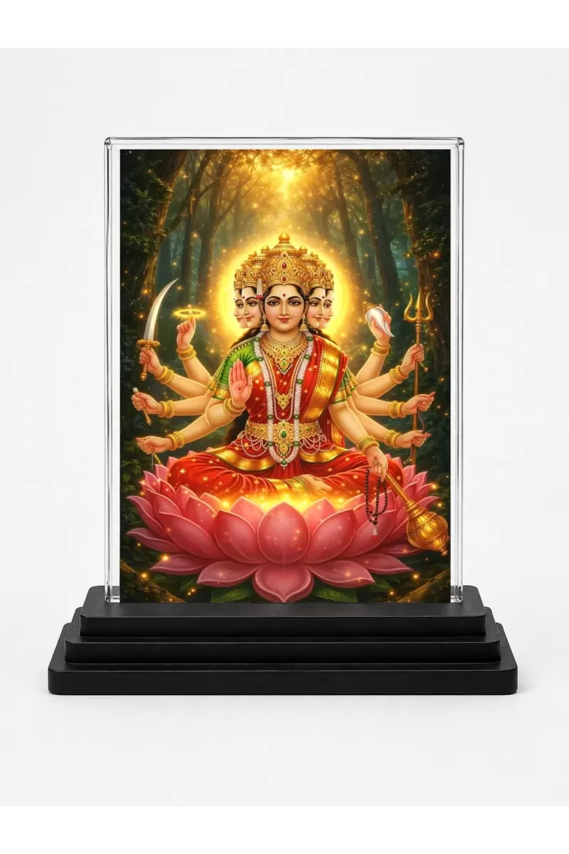 Hindu Deity Acrylic Car Dashboard Showpiece | Double-Sided Hindu Deity Photo Stand | 3 X 4 Inch Photo | Transparent Acrylic Frame With Black Base | Car Dashboard, Office & Table Decor (F70720)