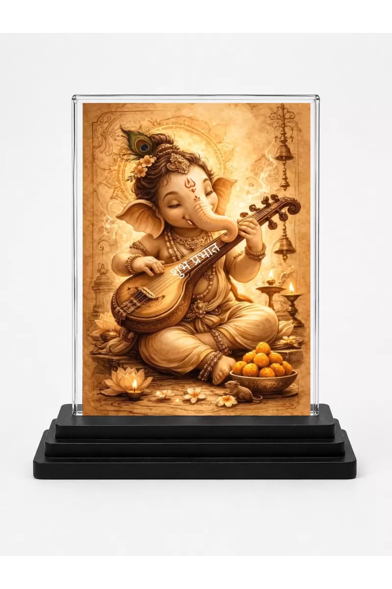 Hindu Deity Acrylic Car Dashboard Showpiece | Double-Sided Hindu Deity Photo Stand | 3 X 4 Inch Photo | Transparent Acrylic Frame With Black Base | Car Dashboard, Office & Table Decor (F70721)