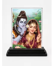 Hindu Deity Acrylic Car Dashboard Showpiece | Double-Sided Hindu Deity Photo Stand | 3 X 4 Inch Photo | Transparent Acrylic Frame With Black Base | Car Dashboard, Office & Table Decor (F70722)