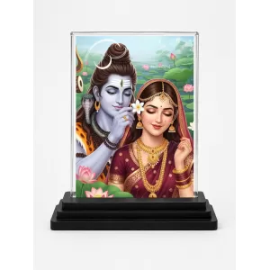 Hindu Deity Acrylic Car Dashboard Showpiece | Double-Sided Hindu Deity Photo Stand | 3 X 4 Inch Photo | Transparent Acrylic Frame With Black Base | Car Dashboard, Office & Table Decor (F70722)