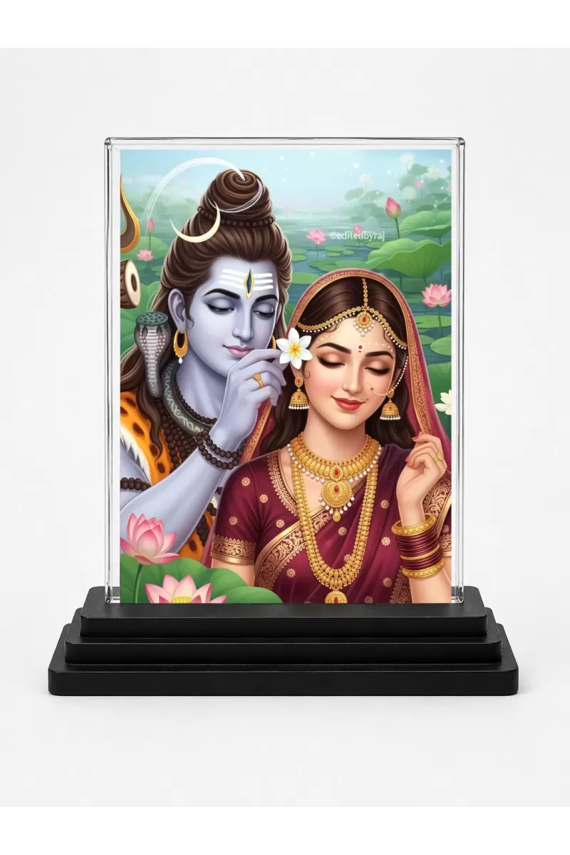 Hindu Deity Acrylic Car Dashboard Showpiece | Double-Sided Hindu Deity Photo Stand | 3 X 4 Inch Photo | Transparent Acrylic Frame With Black Base | Car Dashboard, Office & Table Decor (F70722)