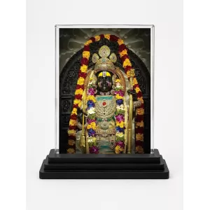 Ram Lalla Acrylic Car Dashboard Showpiece | Double-Sided Ram Lalla Photo Stand | 3 X 4 Inch Photo | Transparent Acrylic Frame With Black Base | Car Dashboard, Office & Table Decor (F70723)