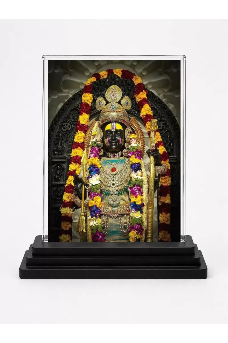 Ram Lalla Acrylic Car Dashboard Showpiece | Double-Sided Ram Lalla Photo Stand | 3 X 4 Inch Photo | Transparent Acrylic Frame With Black Base | Car Dashboard, Office & Table Decor (F70723)