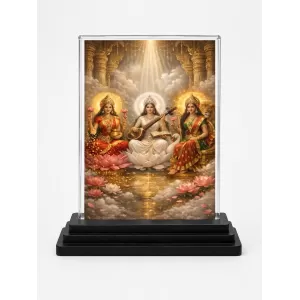 Hindu Goddess Acrylic Car Dashboard Showpiece | Double-Sided Hindu Goddess Photo Stand | 3 X 4 Inch Photo | Transparent Acrylic Frame With Black Base | Car Dashboard, Office & Table Decor (F70724)