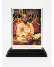 A.C. Bhaktivedanta Swami Prabhupada Acrylic Car Dashboard Showpiece | Double-Sided A.C. Bhaktivedanta Swami Prabhupada Photo Stand | 3 X 4 Inch Photo | Transparent Acrylic Frame With Black Base | Car Dashboard, Office & Table Decor (F70725)