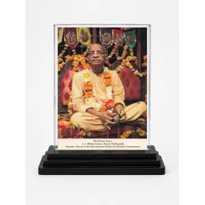 A.C. Bhaktivedanta Swami Prabhupada Acrylic Car Dashboard Showpiece | Double-Sided A.C. Bhaktivedanta Swami Prabhupada Photo Stand | 3 X 4 Inch Photo | Transparent Acrylic Frame With Black Base | Car Dashboard, Office & Table Decor (F70725)
