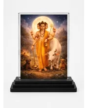 Adi Guru Dattatreya Acrylic Car Dashboard Showpiece | Double-Sided Adi Guru Dattatreya Photo Stand | 3 X 4 Inch Photo | Transparent Acrylic Frame With Black Base | Car Dashboard, Office & Table Decor (F70726)