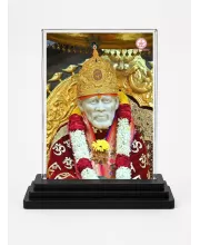 Sai Baba Of Shirdi Acrylic Car Dashboard Showpiece | Double-Sided Sai Baba Of Shirdi Photo Stand | 3 X 4 Inch Photo | Transparent Acrylic Frame With Black Base | Car Dashboard, Office & Table Decor (F70727)