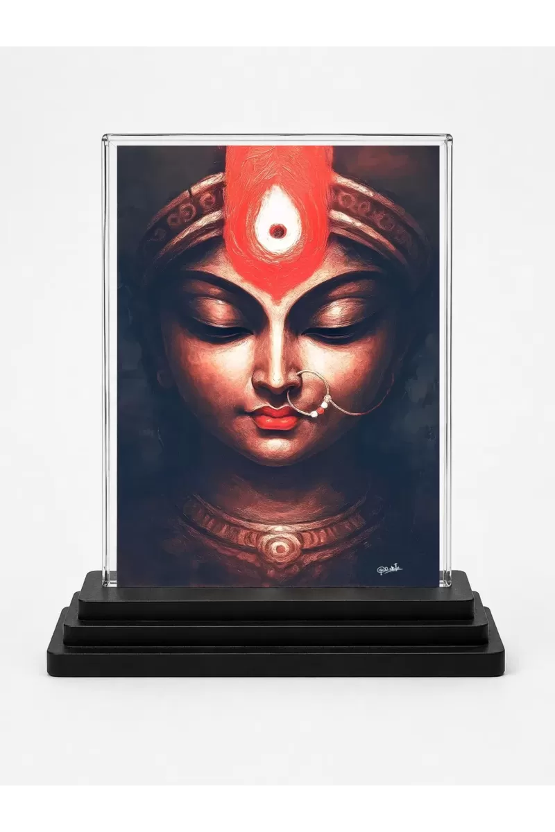 Hindu Deity Acrylic Car Dashboard Showpiece | Double-Sided Hindu Deity Photo Stand | 3 X 4 Inch Photo | Transparent Acrylic Frame With Black Base | Car Dashboard, Office & Table Decor (F70730)