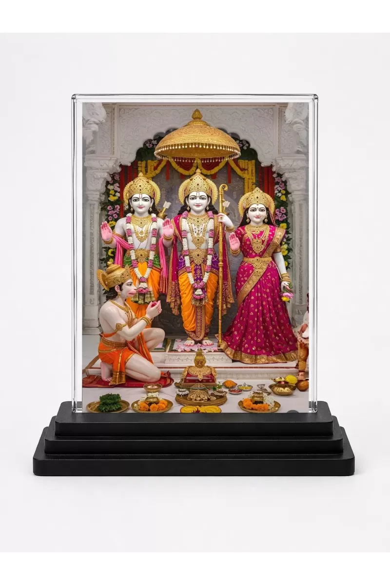 Hindu Deity Acrylic Car Dashboard Showpiece | Double-Sided Hindu Deity Photo Stand | 3 X 4 Inch Photo | Transparent Acrylic Frame With Black Base | Car Dashboard, Office & Table Decor (F70733)