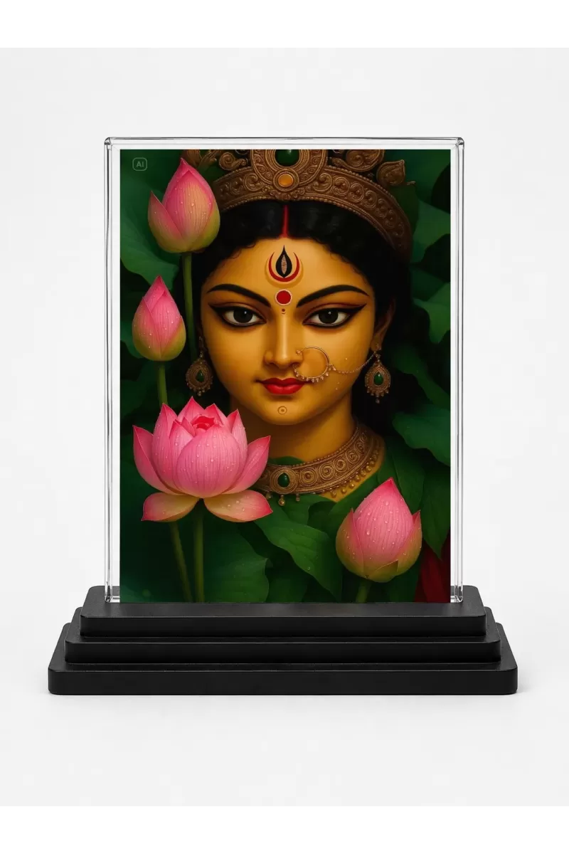Hindu Deity Acrylic Car Dashboard Showpiece | Double-Sided Hindu Deity Photo Stand | 3 X 4 Inch Photo | Transparent Acrylic Frame With Black Base | Car Dashboard, Office & Table Decor (F70734)