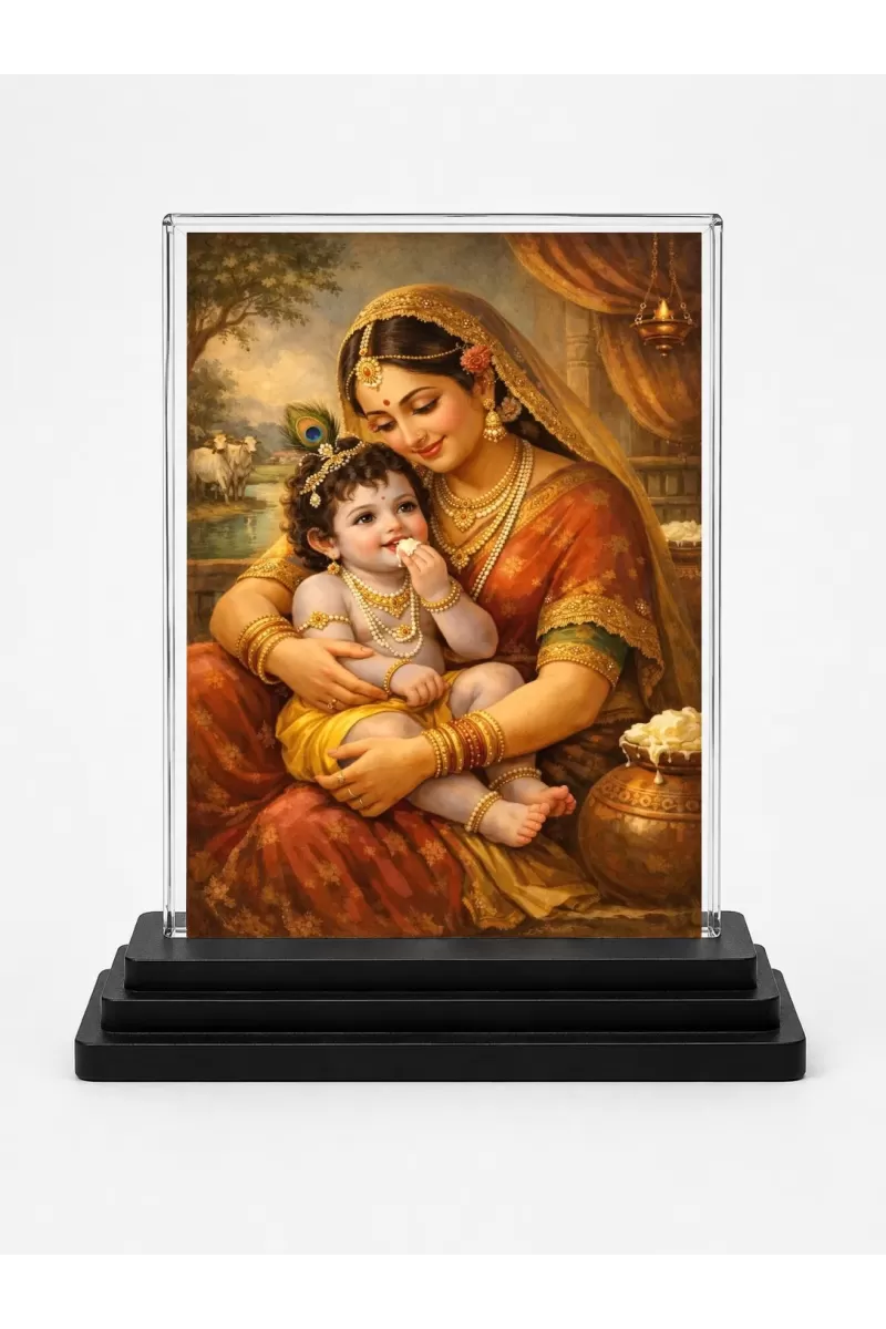 Baby Devi Acrylic Car Dashboard Showpiece | Double-Sided Baby Devi Photo Stand | 3 X 4 Inch Photo | Transparent Acrylic Frame With Black Base | Car Dashboard, Office & Table Decor (F70736)