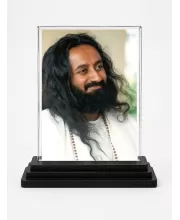 Sri Sri Ravi Shankar Acrylic Car Dashboard Showpiece | Double-Sided Sri Sri Ravi Shankar Photo Stand | 3 X 4 Inch Photo | Transparent Acrylic Frame With Black Base | Car Dashboard, Office & Table Decor (F70737)