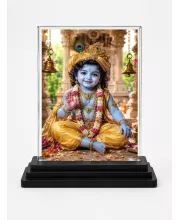 Hindu Deity Acrylic Car Dashboard Showpiece | Double-Sided Hindu Deity Photo Stand | 3 X 4 Inch Photo | Transparent Acrylic Frame With Black Base | Car Dashboard, Office & Table Decor (F70738)