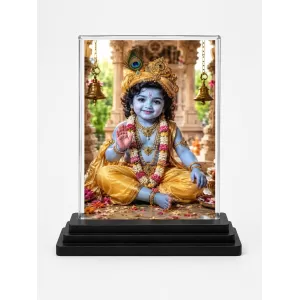 Hindu Deity Acrylic Car Dashboard Showpiece | Double-Sided Hindu Deity Photo Stand | 3 X 4 Inch Photo | Transparent Acrylic Frame With Black Base | Car Dashboard, Office & Table Decor (F70738)