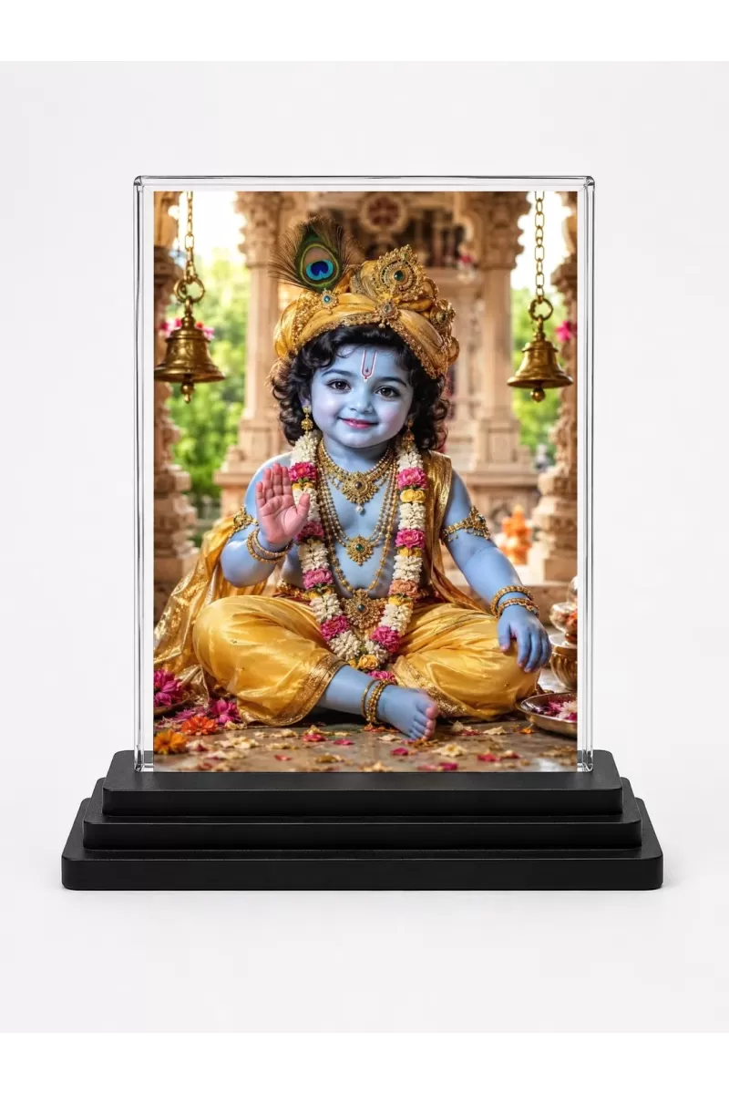 Hindu Deity Acrylic Car Dashboard Showpiece | Double-Sided Hindu Deity Photo Stand | 3 X 4 Inch Photo | Transparent Acrylic Frame With Black Base | Car Dashboard, Office & Table Decor (F70738)