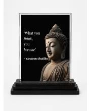 Goutam Buddha Quotes English Acrylic Car Dashboard Showpiece | Double-Sided Goutam Buddha Quotes English Photo Stand | 3 X 4 Inch Photo | Transparent Acrylic Frame With Black Base | Car Dashboard, Office & Table Decor (F70739)
